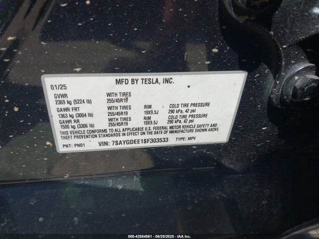 Tesla Model Y 2025 7SAYGDEE1SF303533 Image 9