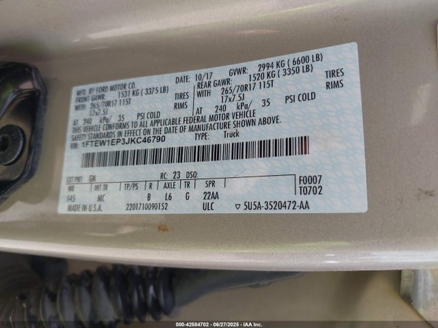 Ford 2.7l-4v 2018 1FTEW1EP3JKC46790 Image 9