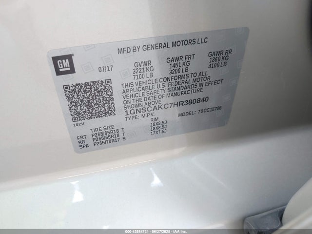 1GNSCAKC7HR380840 Chevrolet l83 - sidi: spark ignited direct injection, vvt: variable valve timing, afm, e85 max, alum
