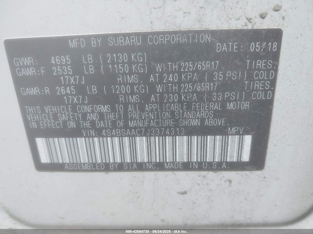 Subaru u5 2018 4S4BSAAC7J3374313 Image 9