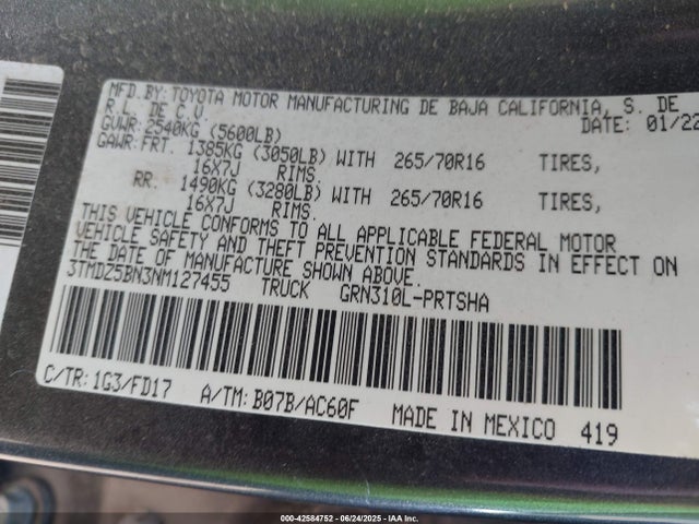 3TMDZ5BN3NM127455 Toyota 2gr-fks