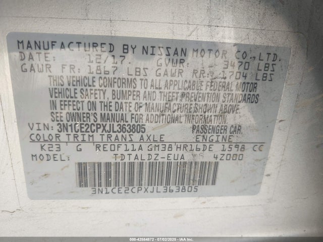 Nissan VERSA NOTE 2018 3N1CE2CPXJL363805 Image 9