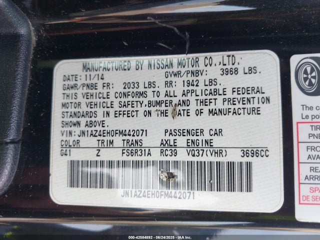 JN1AZ4EH0FM442071 Nissan 370Z BASE