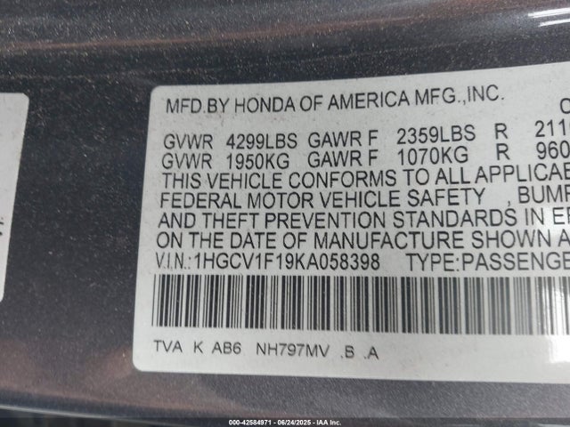 Honda Accord 2019 1HGCV1F19KA058398 Image 22