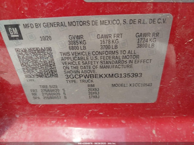 3GCPWBEKXMG135393 Chevrolet l3b - sidi, vvt, alum