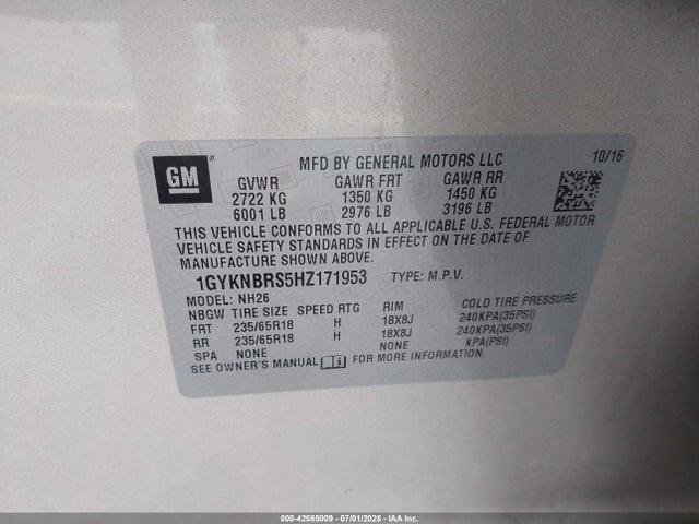 2017 CADILLAC XT5 1GYKNBRS5HZ171953 Photo 8