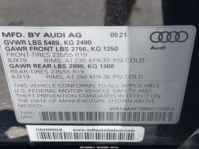 2021 AUDI Q5 WA1AAAFY8M2102459 Photo 8