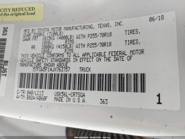 5TFUW5F14JX763757 Toyota 3ur-fbe