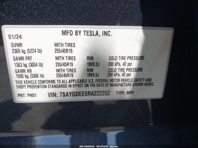 Tesla Model Y 2024 7SAYGDEE5RA222252 Image 9
