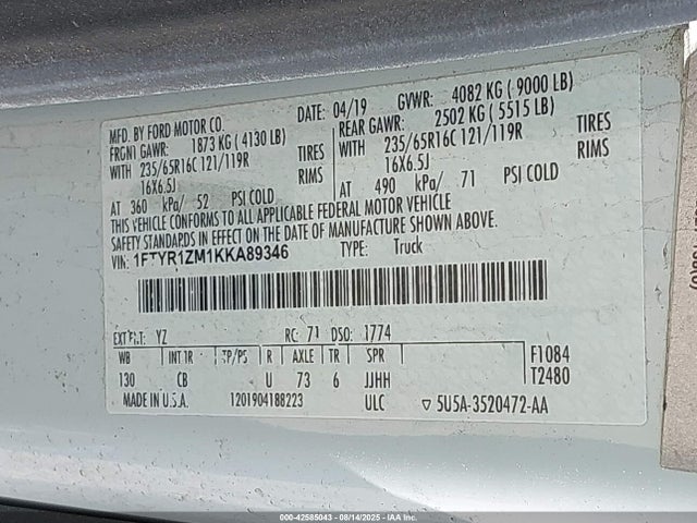 1FTYR1ZM1KKA89346 Ford Transit