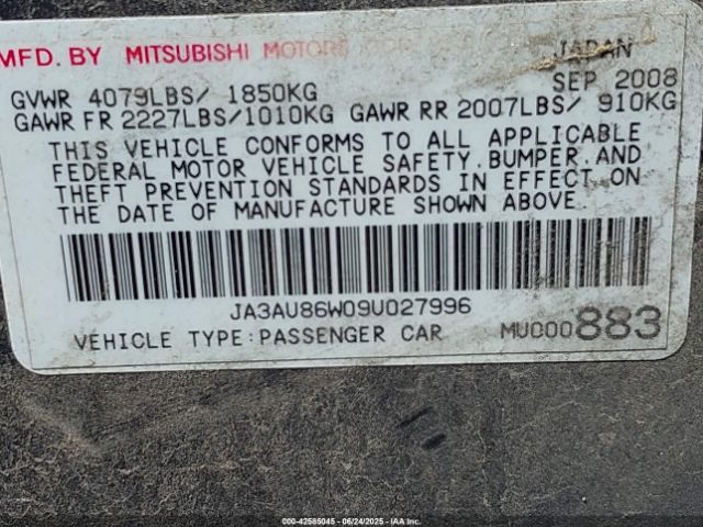 2009 MITSUBISHI LANCER JA3AU86W09U027996 Photo 8