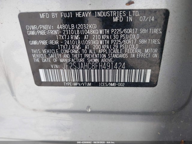 Subaru 2.5na u5 2015 JF2SJAHC8FH491424 Image 9