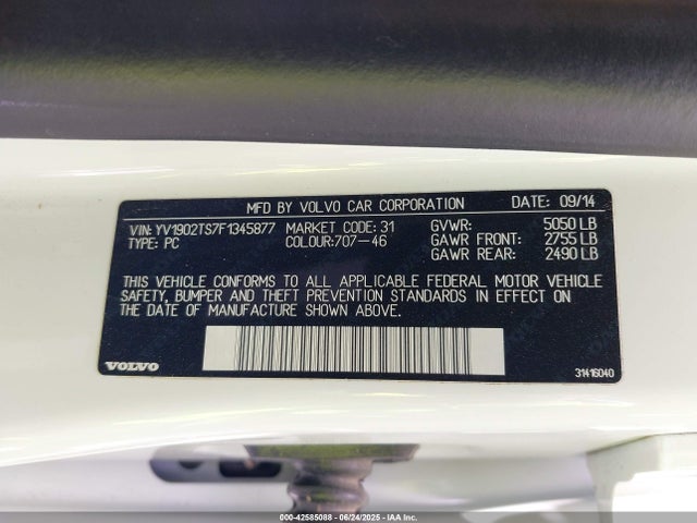 Volvo b6304t4 2015 YV1902TS7F1345877 Image 9