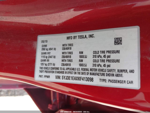 2019 TESLA MODEL 3 5YJ3E1EAXKF413098 Photo 8