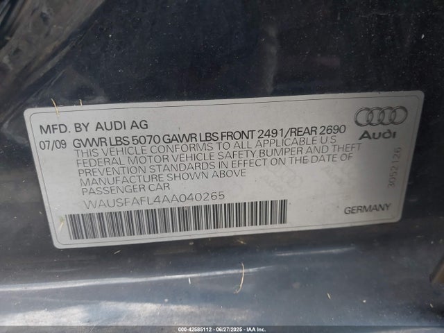 2010 AUDI A4 WAUSFAFL4AA040265 Photo 8