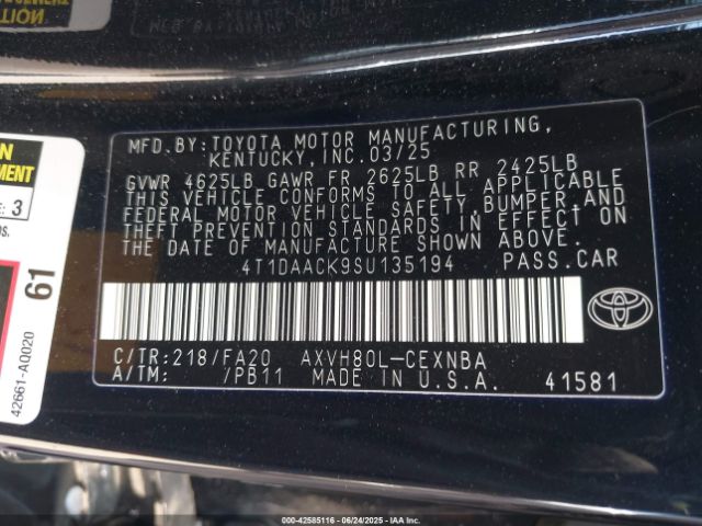 4T1DAACK9SU135194 Toyota a25a-fxs