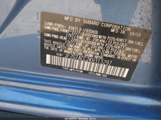 Subaru naturally aspirated 2019 JF2GTACC2KH313297 Image 9