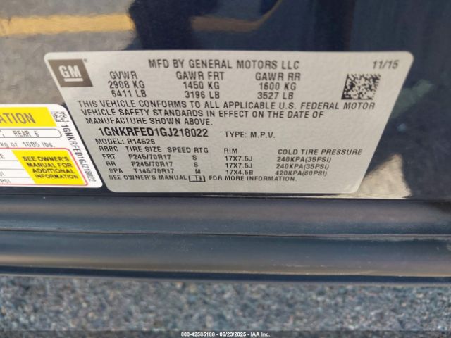 1GNKRFED1GJ218022 Chevrolet llt - sidi, alum, 60 degrees