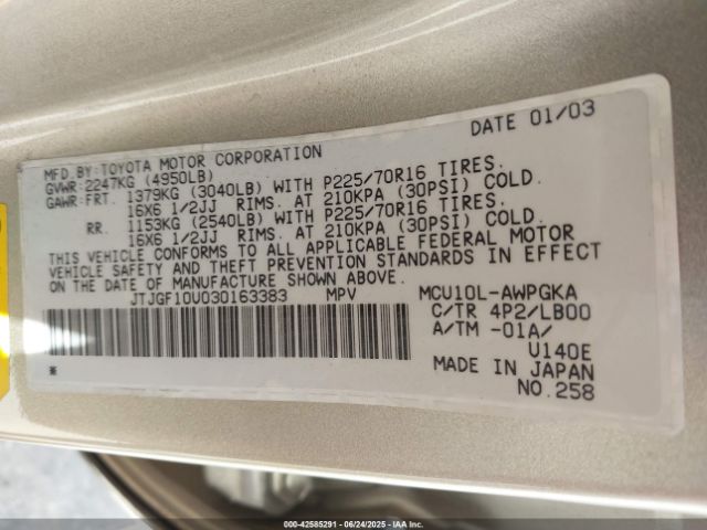 2003 LEXUS RX 300 JTJGF10U030163383 Photo 8