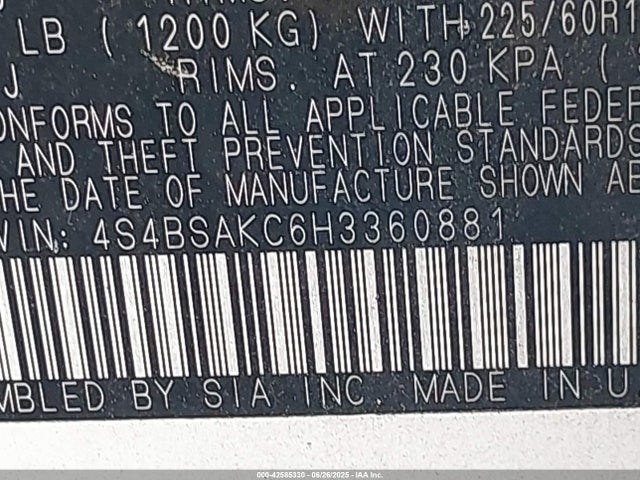 4S4BSAKC6H3360881 Subaru u5