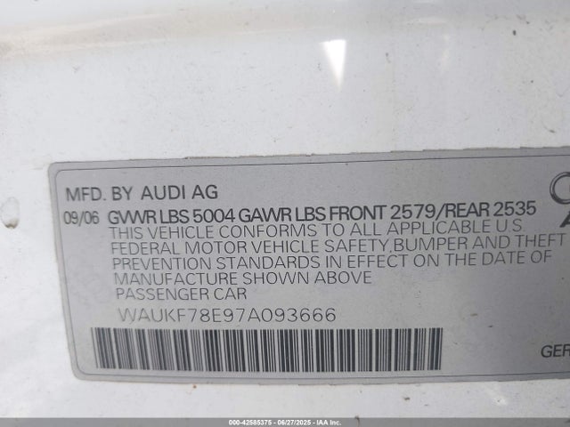 2007 AUDI A4 WAUKF78E97A093666 Photo 8