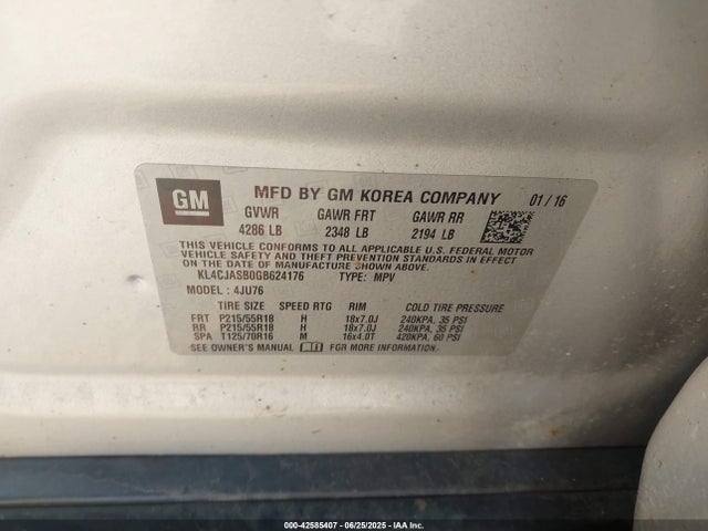 KL4CJASB0GB624176 Buick luv - vvt, alum gme e85 max