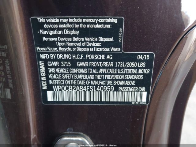 2015 PORSCHE BOXSTER WP0CB2A84FS140959 Photo 8