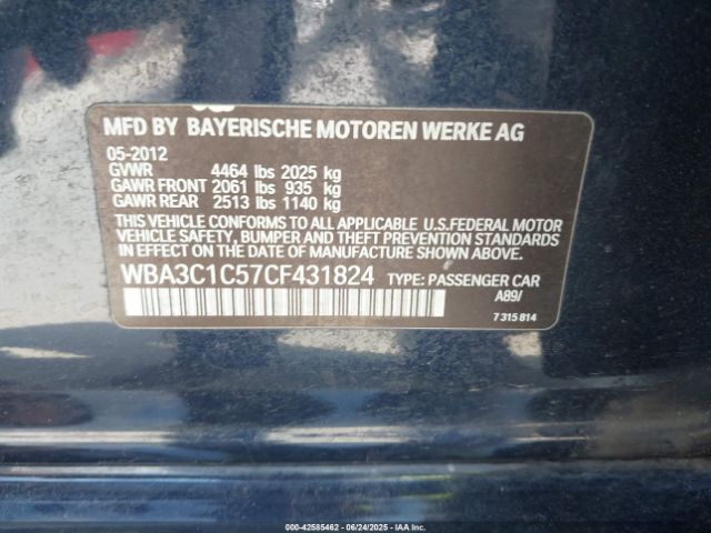 2012 BMW 328I WBA3C1C57CF431824 Photo 8