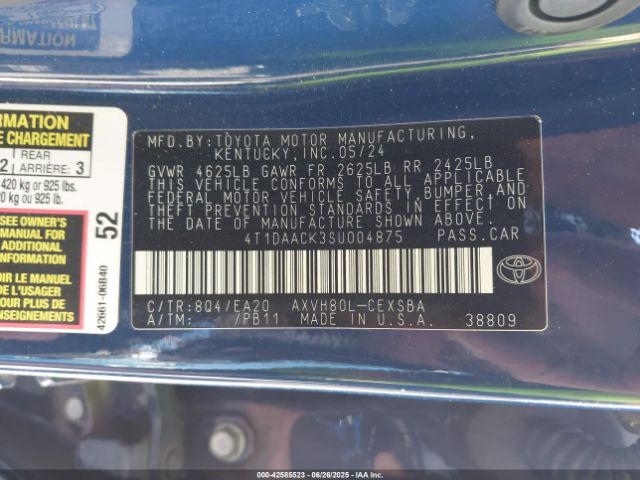 4T1DAACK3SU004875 Toyota a25a-fxs