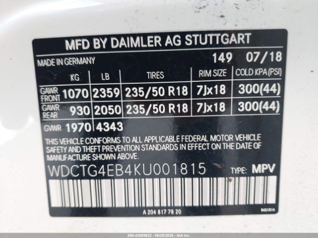 2019 MERCEDES-BENZ GLA 250 WDCTG4EB4KU001815 Photo 8