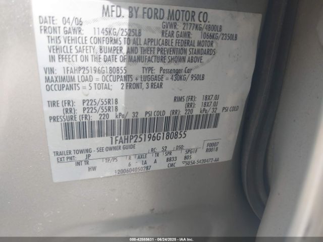 2006 FORD FIVE HUNDRED 1FAHP25196G180855 Photo 8