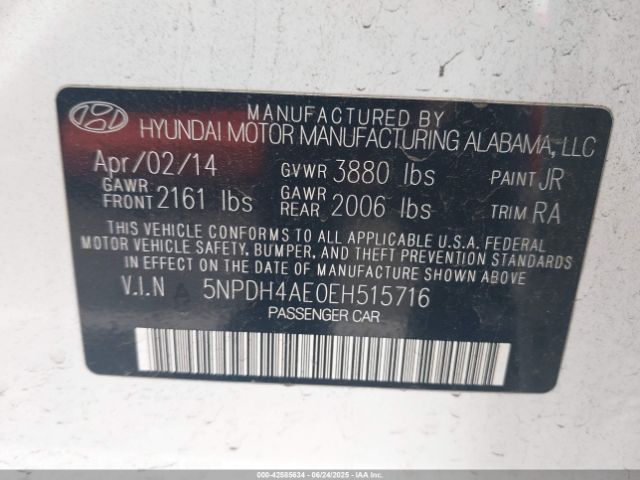5NPDH4AE0EH515716 Hyundai dohc mpi nu