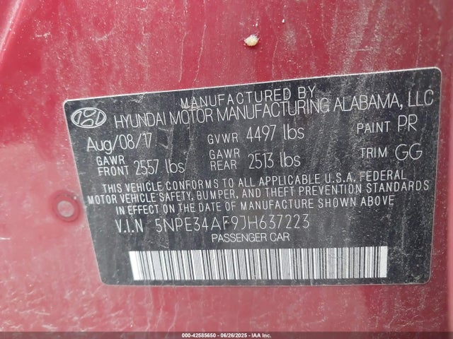 5NPE34AF9JH637223 Hyundai gdi theta-ii