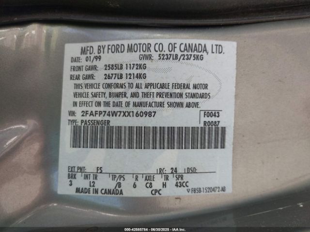 1999 FORD CROWN VICTORIA 2FAFP74W7XX160987 Photo 8