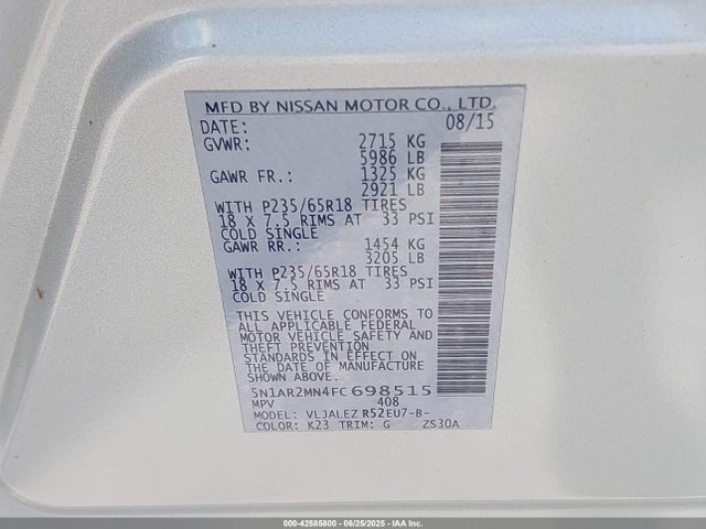 Nissan 2015 2015 5N1AR2MN4FC698515 Image 9