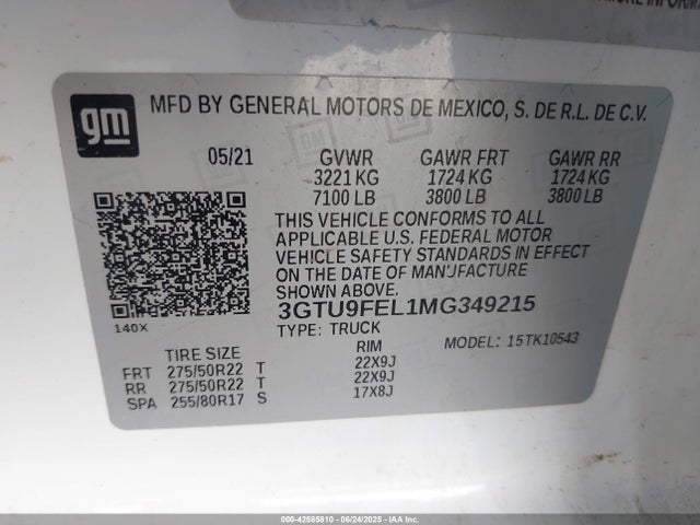 3GTU9FEL1MG349215 GMC l87 - di dfm, alum, gen 5