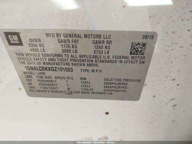1GNALCEKXGZ101003 Chevrolet lea - e85 max, aluminum