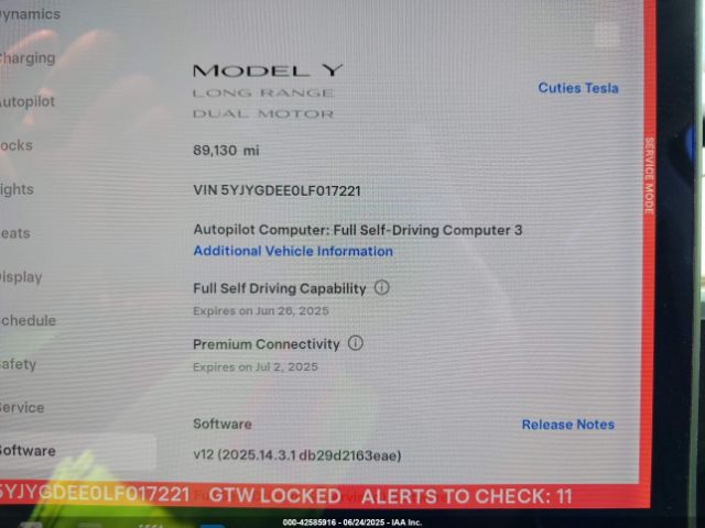 2020 TESLA MODEL Y 5YJYGDEE0LF017221 Photo 6