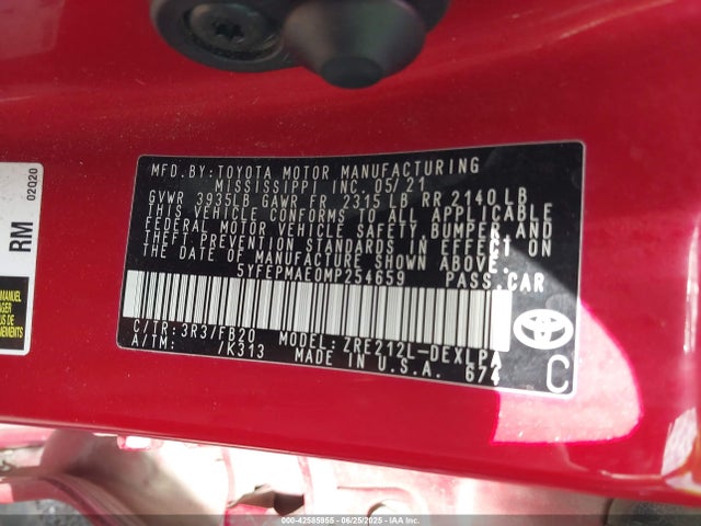 5YFEPMAE0MP254659 Toyota 2zr-fae
