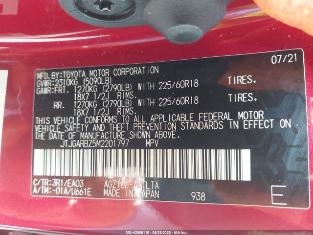 JTJGARBZ5M2201797 Lexus 8ar-fts