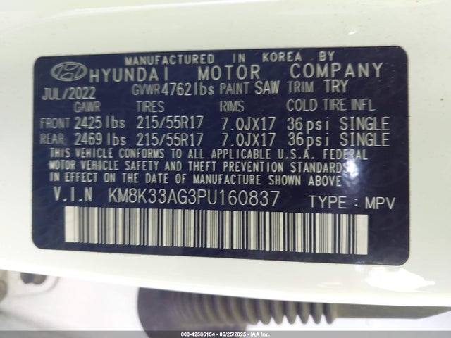 KM8K33AG3PU160837 Hyundai Kona