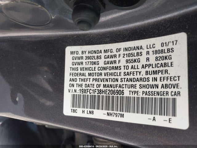 Honda l15b7 2017 19XFC1F38HE206906 Image 9