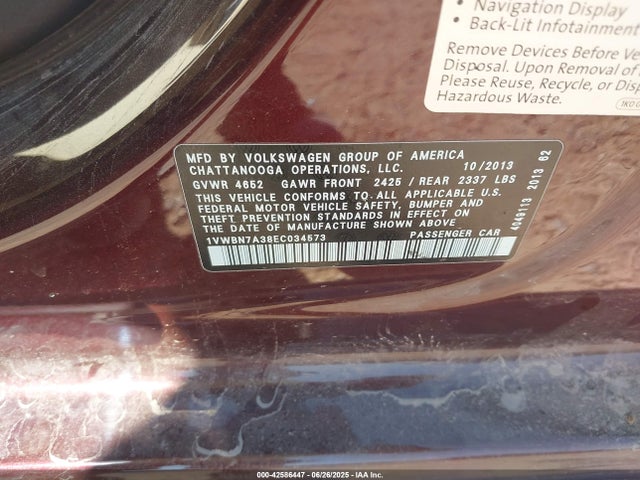 Volkswagen Passat 2014 1VWBN7A38EC034573 Image 9