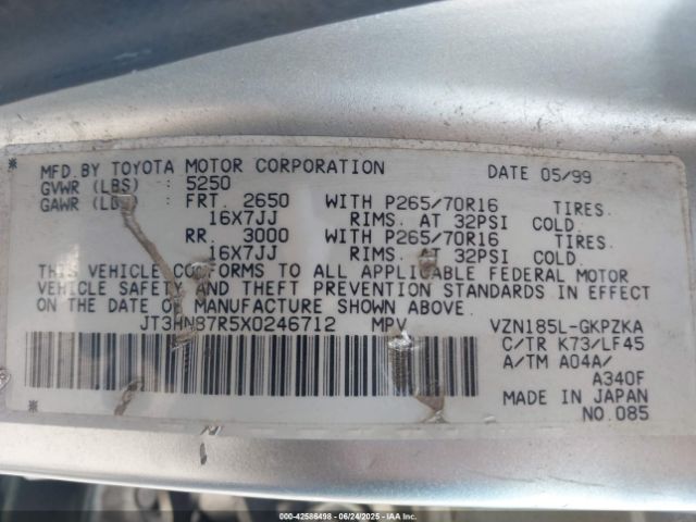 1999 TOYOTA 4RUNNER JT3HN87R5X0246712 Photo 8