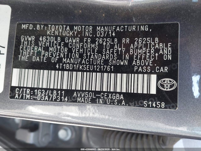4T1BD1FK5EU121761 Toyota 2ar-fxe+2jm