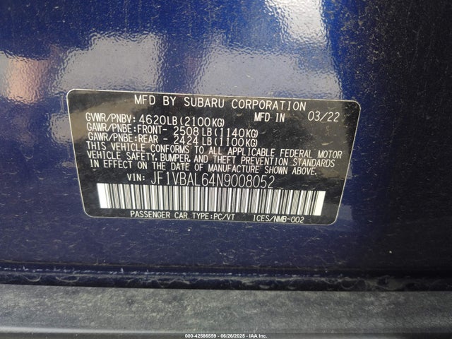 JF1VBAL64N9008052 Subaru dib