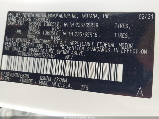 Toyota 2gr-fks 2021 5TDGZRAH9MS523467 Image 9