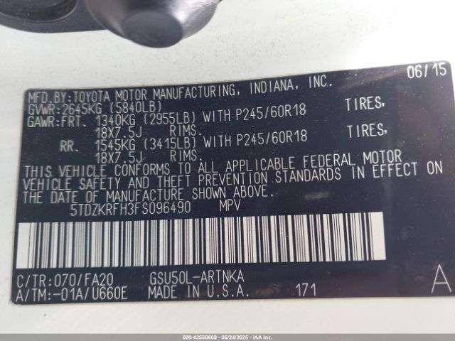 2015 TOYOTA HIGHLANDER 5TDZKRFH3FS096490 Photo 8