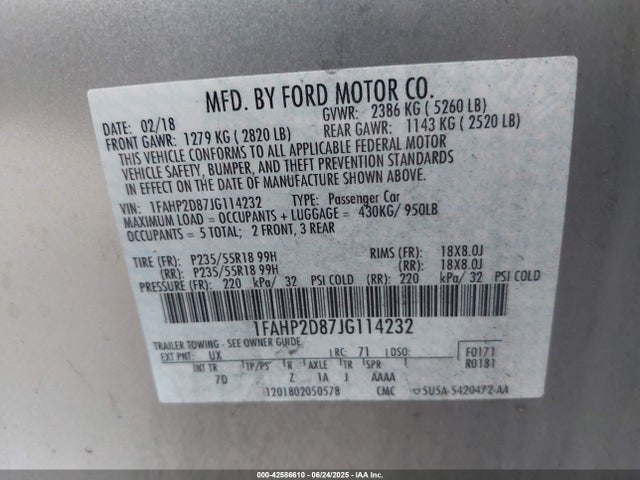 Ford 3.5l ti-vct 2018 1FAHP2D87JG114232 Image 9