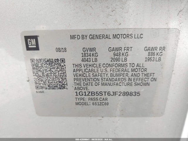 1G1ZB5ST6JF289835 Chevrolet lfv - direct injection, variable valve timing, gen 1